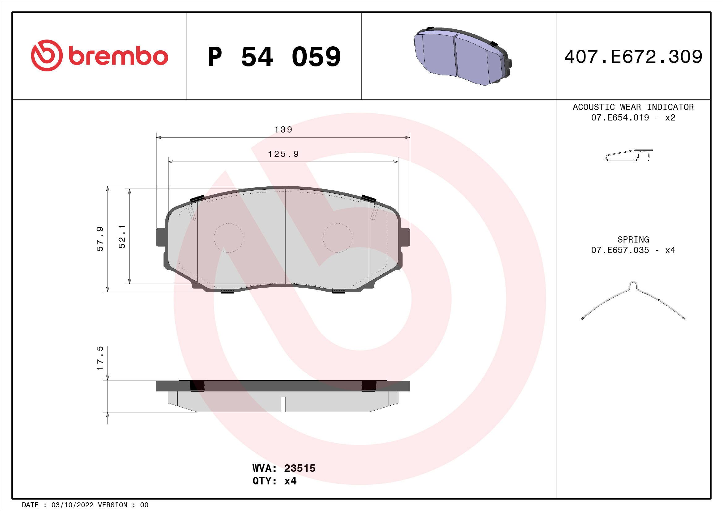 A.B.S. P 54 059 BREMBO Bremsbelagsatz, Scheibenbremse